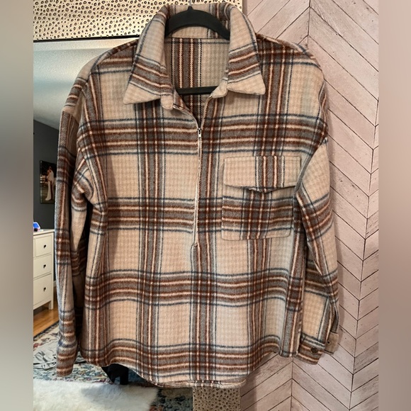 Women’s Plaid Half Zip Up Collared Fall Sweater Shacket - Picture 2 of 8